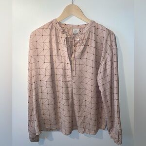 A New Day Geometric Long Sleeve Button Tie Pink Top